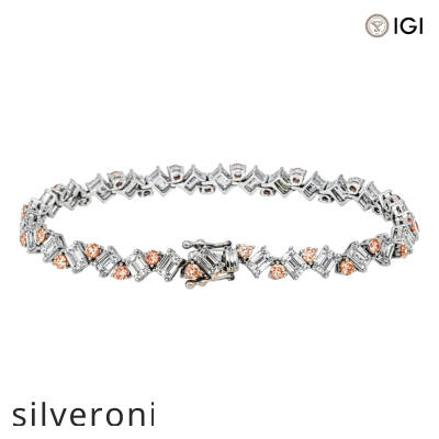 9.68 Carat Lab Grown Fancy Pink Round & White Emerald Cut Diamond Bracelet in 18KT White Gold - 1