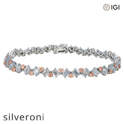 9.68 Carat Lab Grown Fancy Pink Round & White Emerald Cut Diamond Bracelet in 18KT White Gold - 2