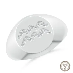 Allure Aquarius Zodiac Signet Ring in 18K White Gold - 1