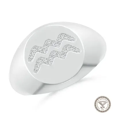 Allure Aquarius Zodiac Signet Ring in 18K White Gold - 1