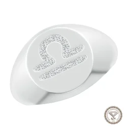 Amazing Libra Zodiac Signet Ring in 18K White Gold - 1