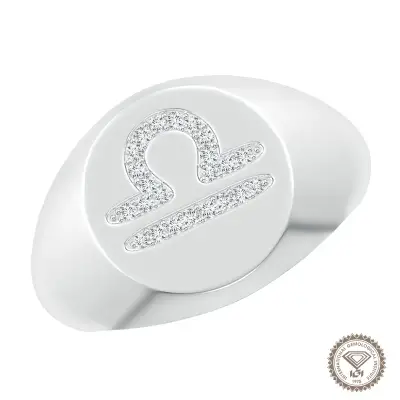 Amazing Libra Zodiac Signet Ring in 18K White Gold - 1