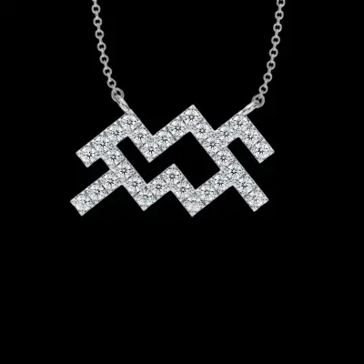 Aquarius Zodiac Sign Diamond Necklace, IGI Lab-Grown 18K - 2
