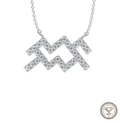 Aquarius Zodiac Sign Diamond Necklace, IGI Lab-Grown 18K - 1