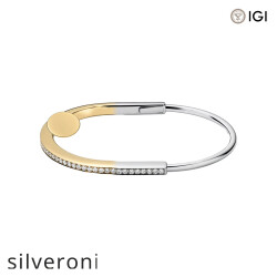 Cushion Cut Excellent White Gold Bangle with Half Pavé Diamonds - Silveroni