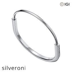 Cushion Cut Excellent White Gold Bangle with Half Pavé Diamonds - 3
