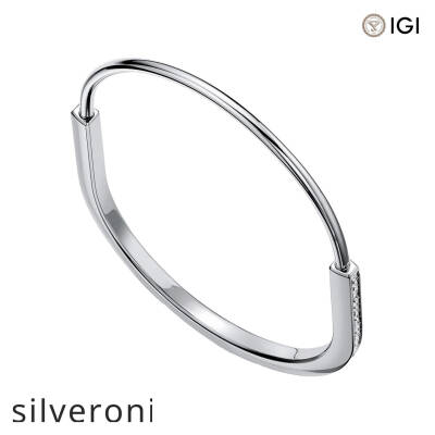 Cushion Cut Excellent White Gold Bangle with Half Pavé Diamonds - 3