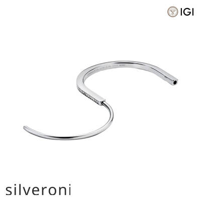 Cushion Cut Excellent White Gold Bangle with Half Pavé Diamonds - 4