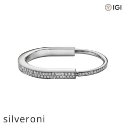Cushion Cut Full Pavé Diamond Bangle in White Gold - Silveroni