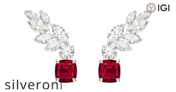 Cushion-Cut Ruby and Diamond Earrings in 18K White Gold - Silveroni