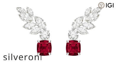 Cushion-Cut Ruby and Diamond Earrings in 18K White Gold - 1
