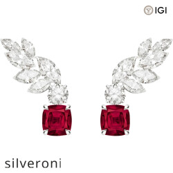 Cushion-Cut Ruby and Diamond Earrings in 18K White Gold - 2
