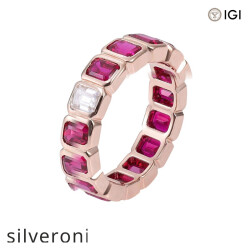 Dark Red Cushion Cut Lab Grown Ruby Ring in 18K Rose Gold - Silveroni
