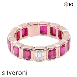 Dark Red Cushion Cut Lab Grown Ruby Ring in 18K Rose Gold - 2
