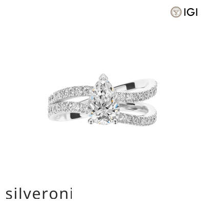 D/E Color Pear Lab Grown Diamond Solitaire Ring - 1