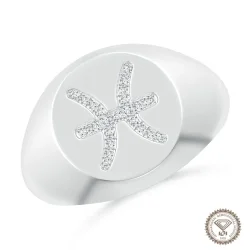 Dreamy Pisces Zodiac Signet Ring in 18K White Gold - 1