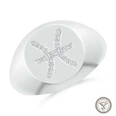 Dreamy Pisces Zodiac Signet Ring in 18K White Gold - 1