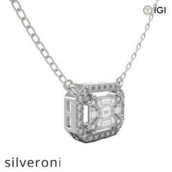 East-West Baguette Emerald Diamond Double Prong Halo Necklace - 2