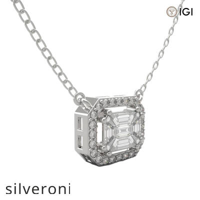 East-West Baguette Emerald Diamond Double Prong Halo Necklace - 2