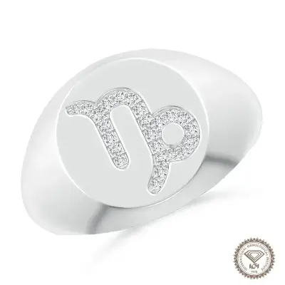 Elegant Capricorn Zodiac Signet Ring in 18K White Gold - 1