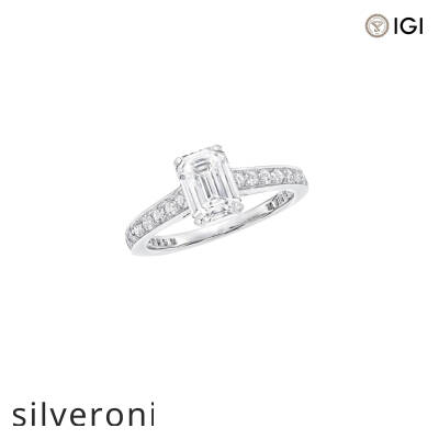 Emerald Cut Diamond Engagement Ring with Pavé Band - 1