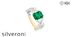 Emerald-Cut Emerald and Diamond 18K White Gold Ring - Silveroni