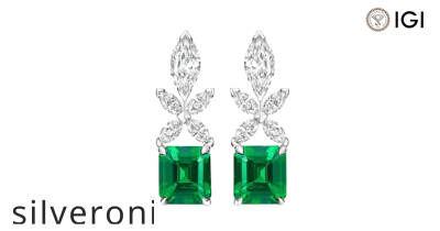 Emerald-Cut Emerald and Diamond Earrings in 18K White Gold - 1