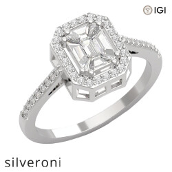 Emerald Cut VVS Clarity Diamond Halo Engagement Ring - Silveroni