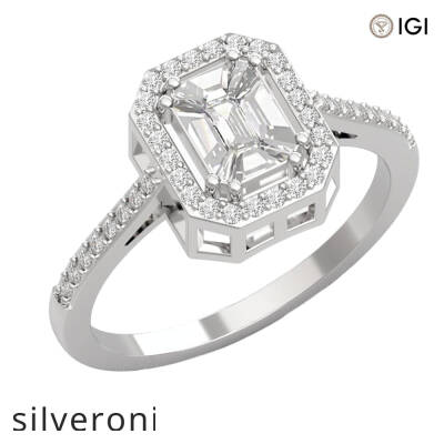 Emerald Cut VVS Clarity Diamond Halo Engagement Ring - 1