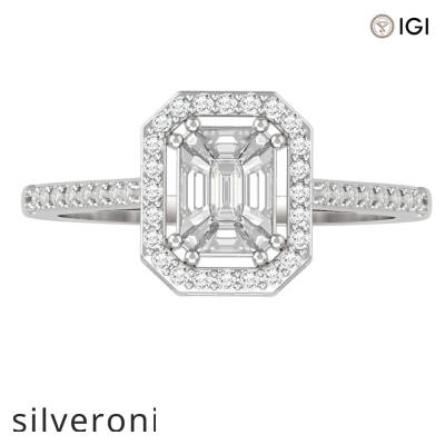 Emerald Cut VVS Clarity Diamond Halo Engagement Ring - 2