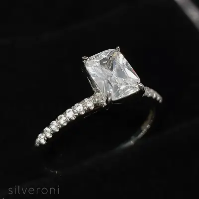 Emerald Solitaire Pave Lab Grown Diamond Ring | Sustainable Elegance by Silveroni - 2