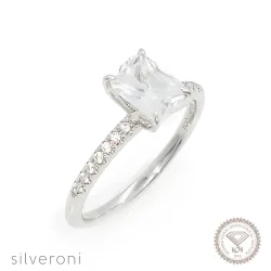 Emerald Solitaire Pave Lab Grown Diamond Ring | Sustainable Elegance by Silveroni - 1