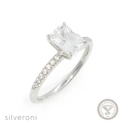 Emerald Solitaire Pave Lab Grown Diamond Ring | Sustainable Elegance by Silveroni - 1