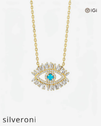 Evil Eye Midi Pendant with Turquoise and Diamonds - Silveroni