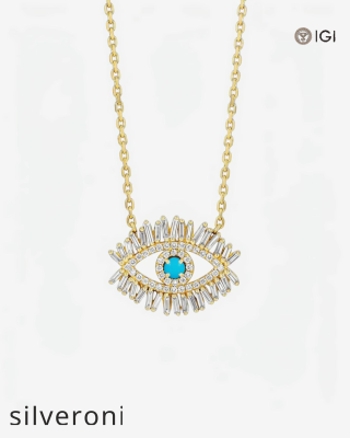 Evil Eye Midi Pendant with Turquoise and Diamonds - 1