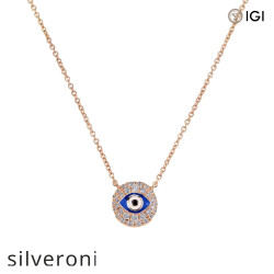 Evil Eye Round Diamond Necklace in 18k Rose Gold - Silveroni