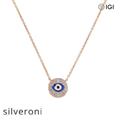 Evil Eye Round Diamond Necklace in 18k Rose Gold - 1