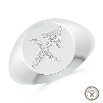 Galactic Sagittarius Zodiac Signet Ring in 18K White Gold - 1