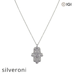 Hamsa Pendant Necklace in 18k White Gold with Round Lab Grown Diamonds - Silveroni