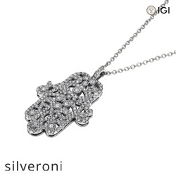 Hamsa Pendant Necklace in 18k White Gold with Round Lab Grown Diamonds - 2
