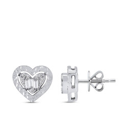 Silveroni 0.21 Carat Lab Grown Diamond Heart Baguette Earrings - Silveroni