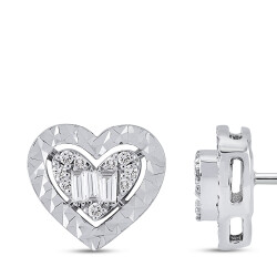 Silveroni 0.21 Carat Lab Grown Diamond Heart Baguette Earrings - 2