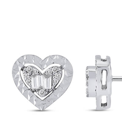 Silveroni 0.21 Carat Lab Grown Diamond Heart Baguette Earrings - 2
