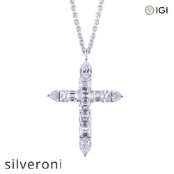 Lab Grown Diamond Marquise Cross Pendant Necklace in 14K White Gold - Silveroni