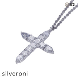 Lab Grown Diamond Marquise Cross Pendant Necklace in 14K White Gold - 2