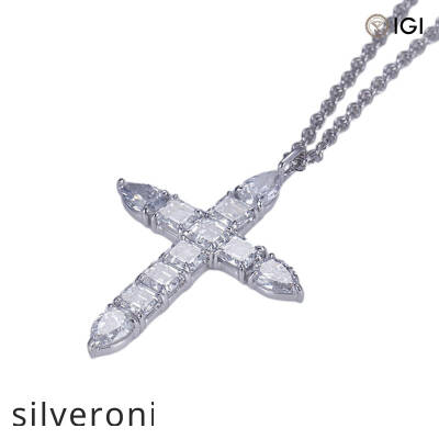 Lab Grown Diamond Marquise Cross Pendant Necklace in 14K White Gold - 2