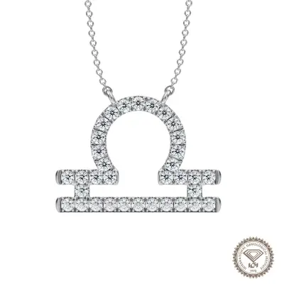 Libra Zodiac Sign Diamond Necklace, IGI-Certified Lab-Grown - 1