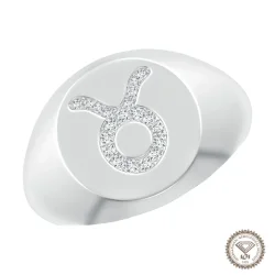 Lovely Taurus Zodiac Signet Ring in 18K White Gold - 1