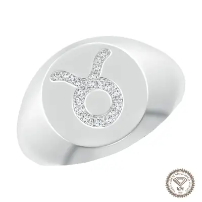Lovely Taurus Zodiac Signet Ring in 18K White Gold - 1