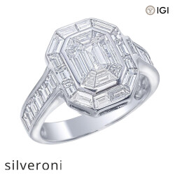 Luxury Emerald-Shape VS Clarity Natural Diamond Ring with Baguette Halo - Silveroni